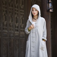 Femme Coton Lin Long Manteau