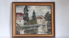 Huile sur toile "Village