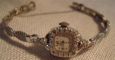 Lady Hamilton female watch 14K white gold w/ clear stones