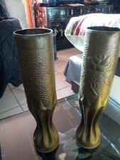 Paire D'obus En Cuivre motif fleur 