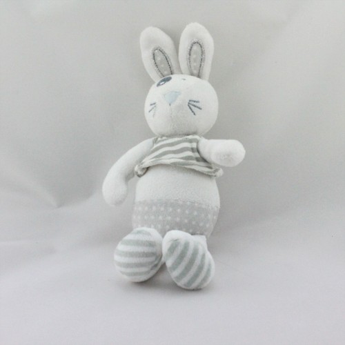 Doudou lapin blanc - gris, rayé