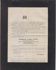 Lyon, 1904 Faire-part décès Louis LATIL, ancien maire de Sisteron.