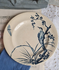 ANCIENNE ASSIETTE PLATE  TERRE DE FER LONGWY JAPONAIS OISEAU