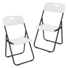 Lot de 2 chaises pliantes blanc mat cadre métallique de jardin bistrot camping