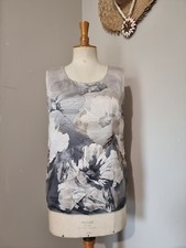 NITYA : DEBARDEUR 100 % SOIE IMPRIME  TAUPE GRIS FLORAL