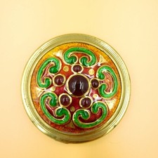 Poudrier miroir en métal doré à décor Emaux de Limoges signé Pierre Bonnet 1950