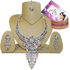 Parure Indienne Bollywood PRIYANKA Multicolore Strass Bracelets+Bindis Offerts