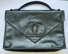 Cartable Grand sac ancien en cuir noir