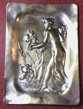 Art Nouveau lady wearing transparent dress in a laguna plaque by Émile Dropsy