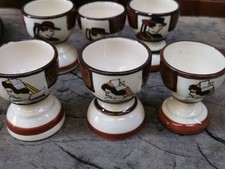 quimper faïence ,série de 6 coquetiers de latelier HB ,décor typique des années