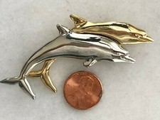 Double Dolphin Porpoise Pin Silver Gold Jewelry LC Liz Claiborne?