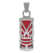 Pendentif Tiki en Argent 925 rhodié et Agate rouge - Chaîne en Option - Mixte