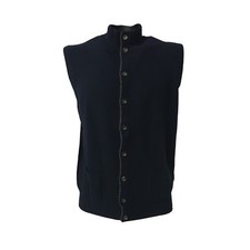 DELLA CIANA Gilet Homme Bleu Profils Gris 80% Laine 20% Cachemire Made IN Italy