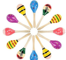 Paire de maracas en bois- jouet bébé- éveil musicale- couleurs aléatoire