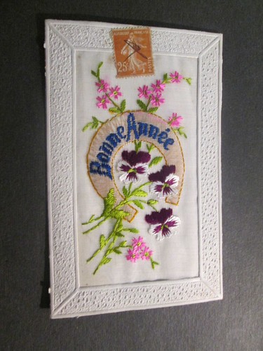Carte postale fantaisie brodee
