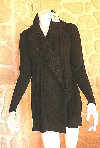 Gilet long noir matière - long, bi-matière