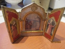 TRIPTYQUE ANCIEN ROMAIN DORE DE VOYAGE EN BOIS/COLLECTION/RELIGIEUX