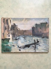 Tableau ancien, huile sur toile, paysage, Venise, signé.
