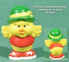 Poussin anthropomorphe embout de crayon, plastique 38 mm, origine inconnue