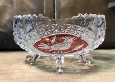 Coupelle Sur Pied Cristal Hofbauer Décor Oiseau Sur Fond Rouge L 12,5 Cm