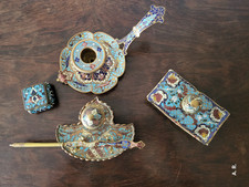 ENCRIER, PORTE-PLUMES, PORTE-BUVARD, PORTE-TIMBRES BRONZE CLOISONNE ANCIEN