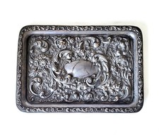 Plateau ancien en argent massif, fabriqué à Birmingham durant la période Art Nou