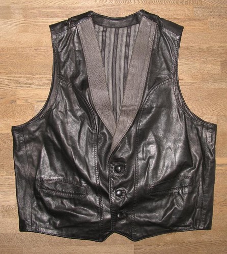 Gilet cuir noir - gilet,