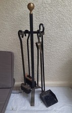 Serviteur De Cheminée Complet En Fer Forgé Et Laiton