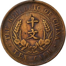 CHINA, REPUBLIC OF, 10 Cash, 10 Wen, 1920, Cuivre, TB+, KM:303