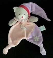DC1. DOUDOU PLAT BABY NAT CHAT MAUVE ROSE FUSHIA MAUVE ETOILE LUMINESCENT NEUF*