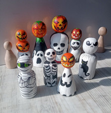 Figurines d'horreur Halloween famille citrouille lot de 3 poupées en bois fai...