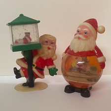 Décoration Noël ancienne - 2 Boules à neige Père Noël vintage - Collection