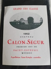 étiquette vin Chateau Calon-Ségur 1962.