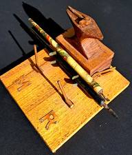 ART des TRANCHEES , ART POPULAIRE , ENCRIER Bois thème FORGE enclume, marteaux..