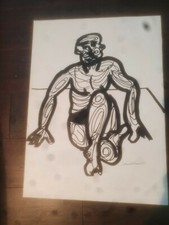 ENCRE sur papier signee MICHEL CHAPUIS 1981 serie les anonymes cote BENEZIT 