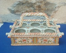V64 TB Panier Présentoir Oeuf Coquetier Faience Desvres Fourmaintraux Fleurs