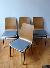 4 CHAISES EN METAL BOIS + TISSUS VERT RIEBNER ANNÉES 60 70 DESIGN VINTAGE 1970