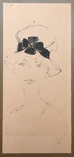 Dessin Original Encre Croquis Mode Couture Chapeau Collection De Wurtemberg 1960