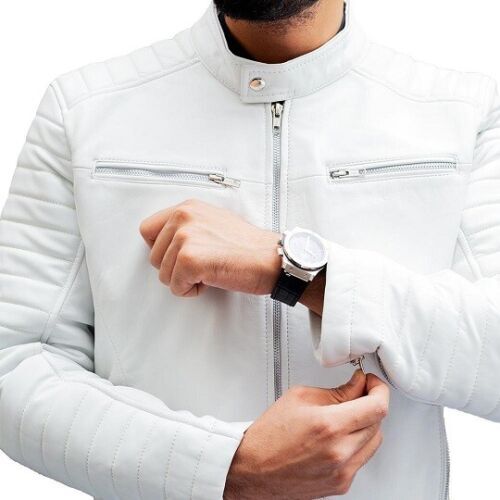 Veste cuir blanc pour homme - veste,