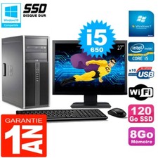 PC HP 8100 Tour Ecran 27" Core i5-650 RAM 8Go SSD 120Go Graveur DVD Wifi W7