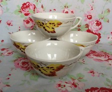 4 Tasses Moulin Des Loups Feuilles de Chêne Automne Vaisselle Ancienne (Digoin) 