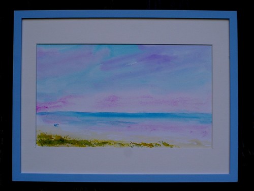 Paysage aquarelle entre - paysage, bleu