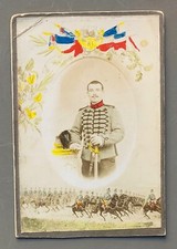 PHOTO sur carton colorisée Cuirassier à cheval 18e Chasseur Uniforme militaire