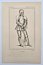 MILITARIA - Gravure originale XIXe : Costume de Gendarme - Louis XI