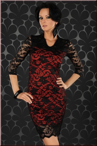Robe courte rouge dentelles - courte,