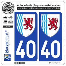 2 Stickers autocollant plaque immatriculation : 40 Nouvelle Aquitaine - LogoType