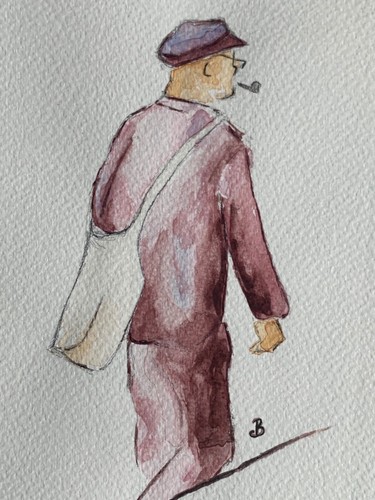 Aquarelle peinture pêcheur - aquarelle,
