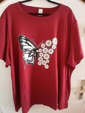 T-shirt Marguerites et papillon, taille 7XL, fond Bordeaux