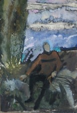 René GENIS - Peinture originale - Gouache - Homme assis - Atelier Bardone