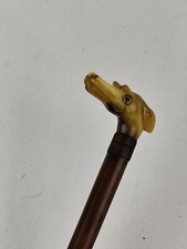 Pied De Canne Ombrelle Ancienne Tête De Chien En Corne